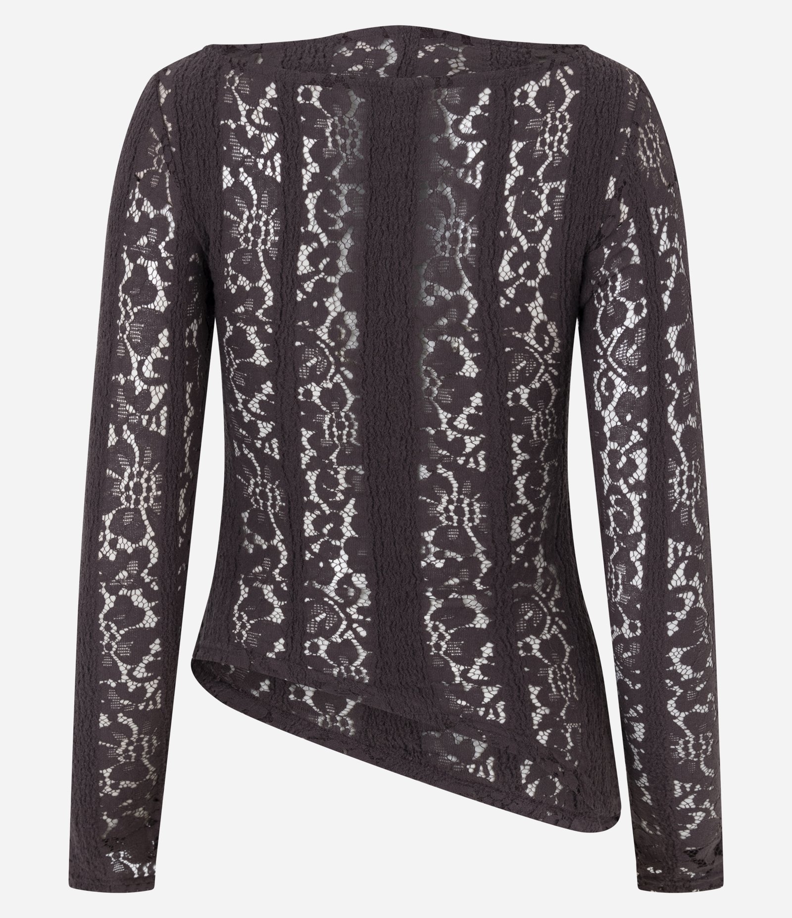 Blusa Assimétrica Manga Longa em Renda com Franzido Lateral Marrom 3