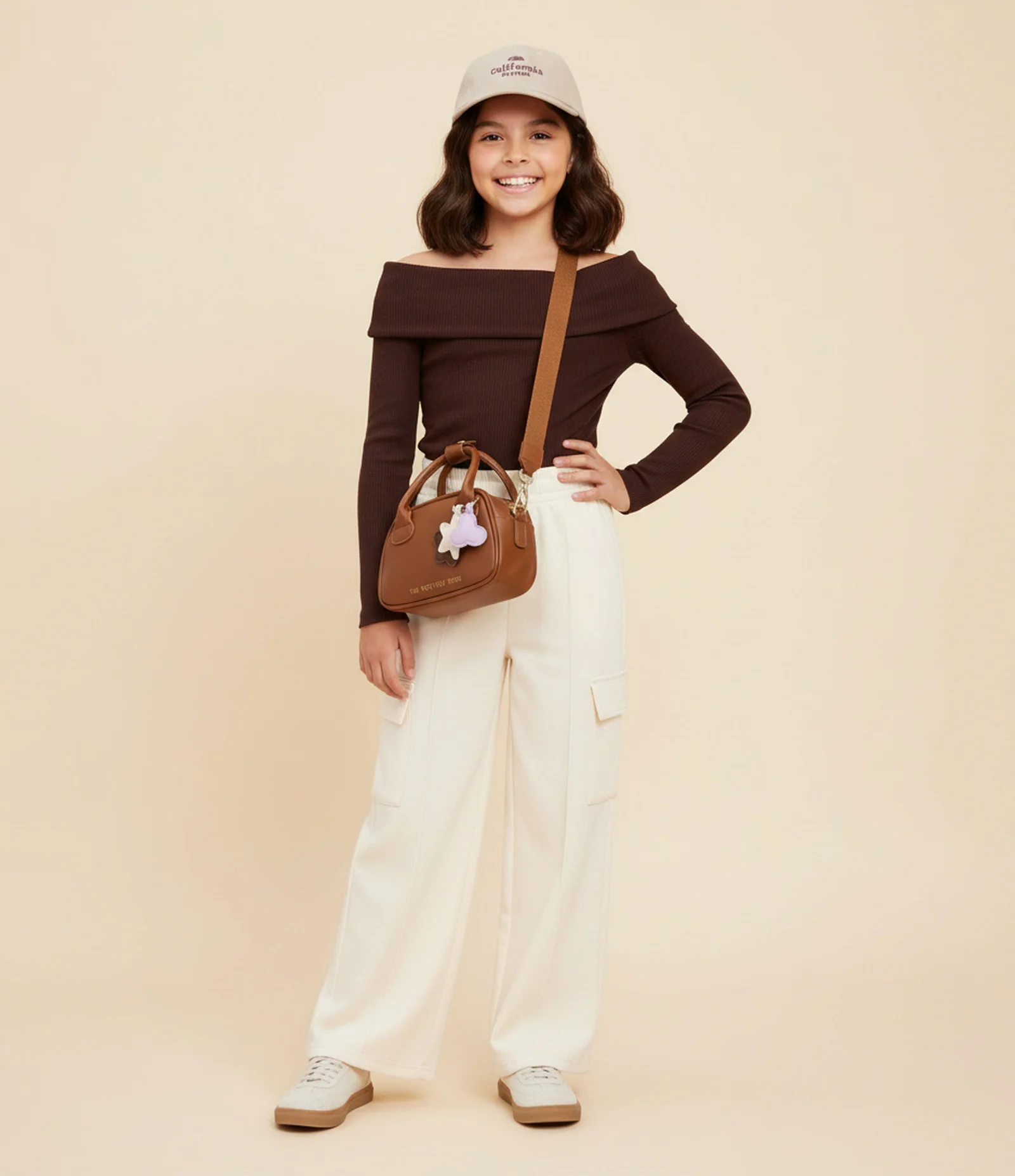 Blusa Infantil com Decote Ombro a Ombro – Tam 5 a 16 Anos Marrom 1