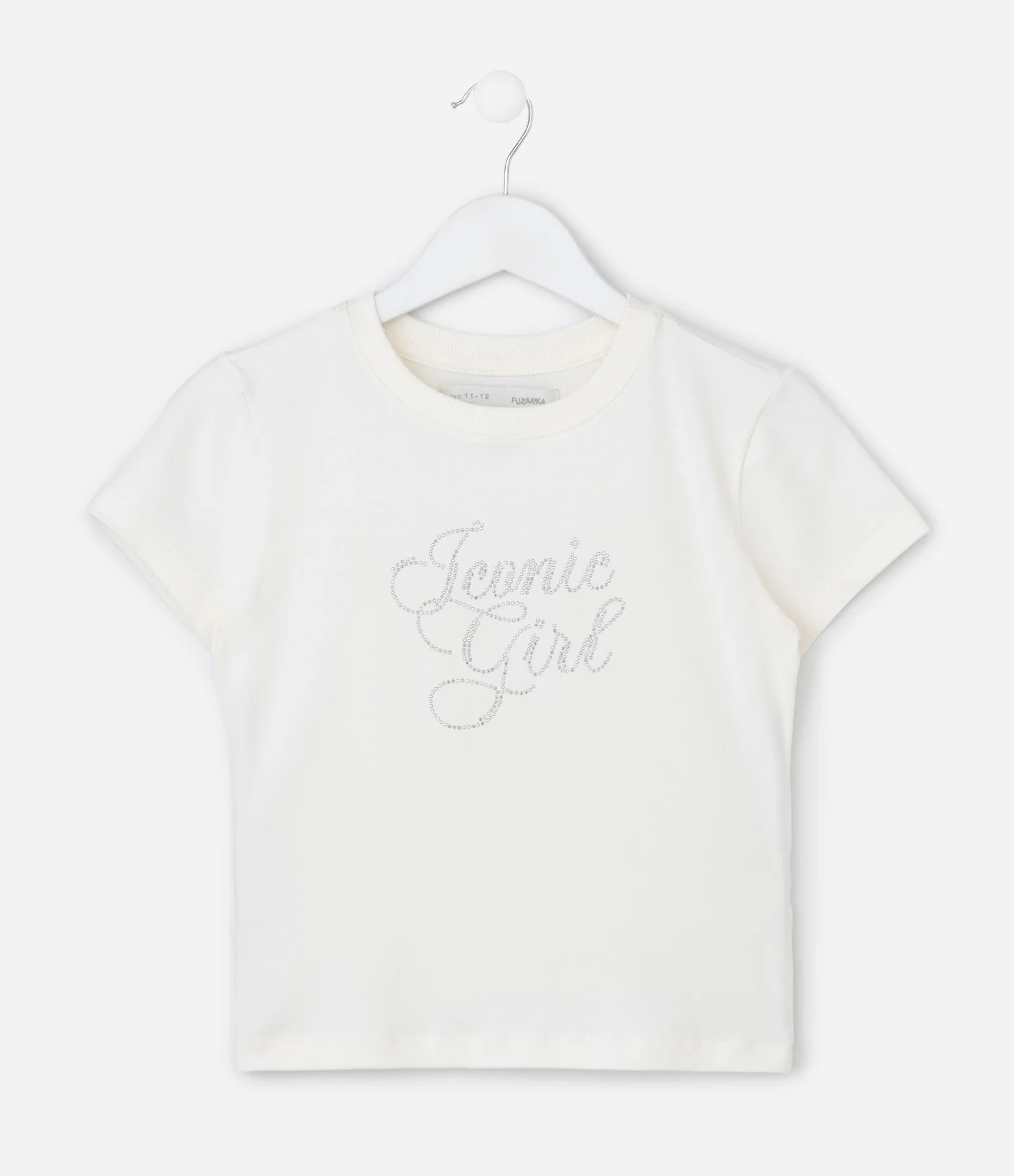 Camiseta Infantil Baby Look com Aplicação Hot Fix – Tam 5 a 16 Anos Off White 1