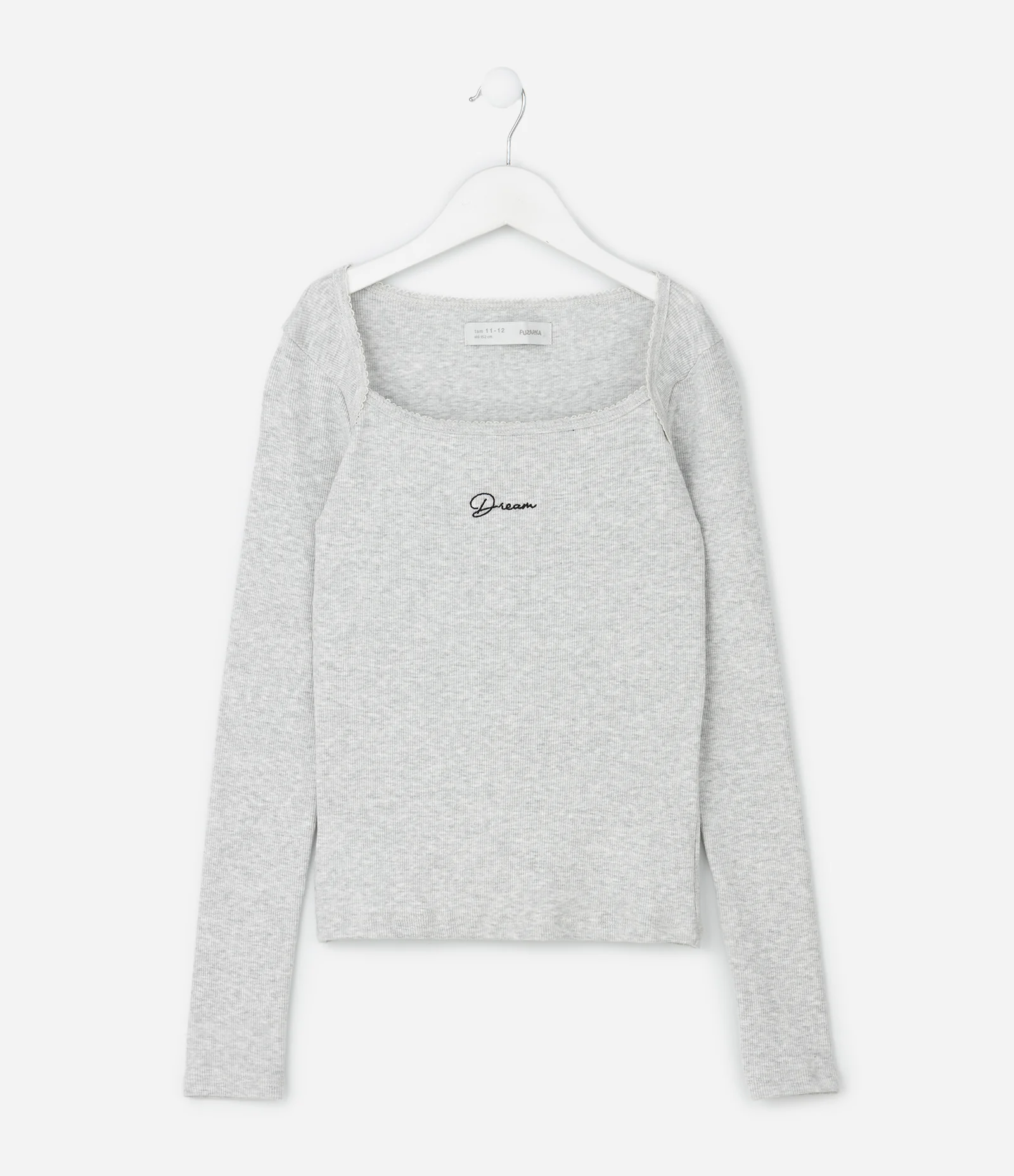 Blusa Infantil Baby Look com Bordado Lettering – Tam 7 a 16 Anos Cinza Mescla 1