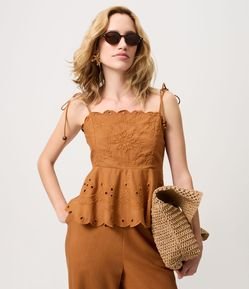 Blusa em Laise com Alças para Amarração e Bordado Vazado