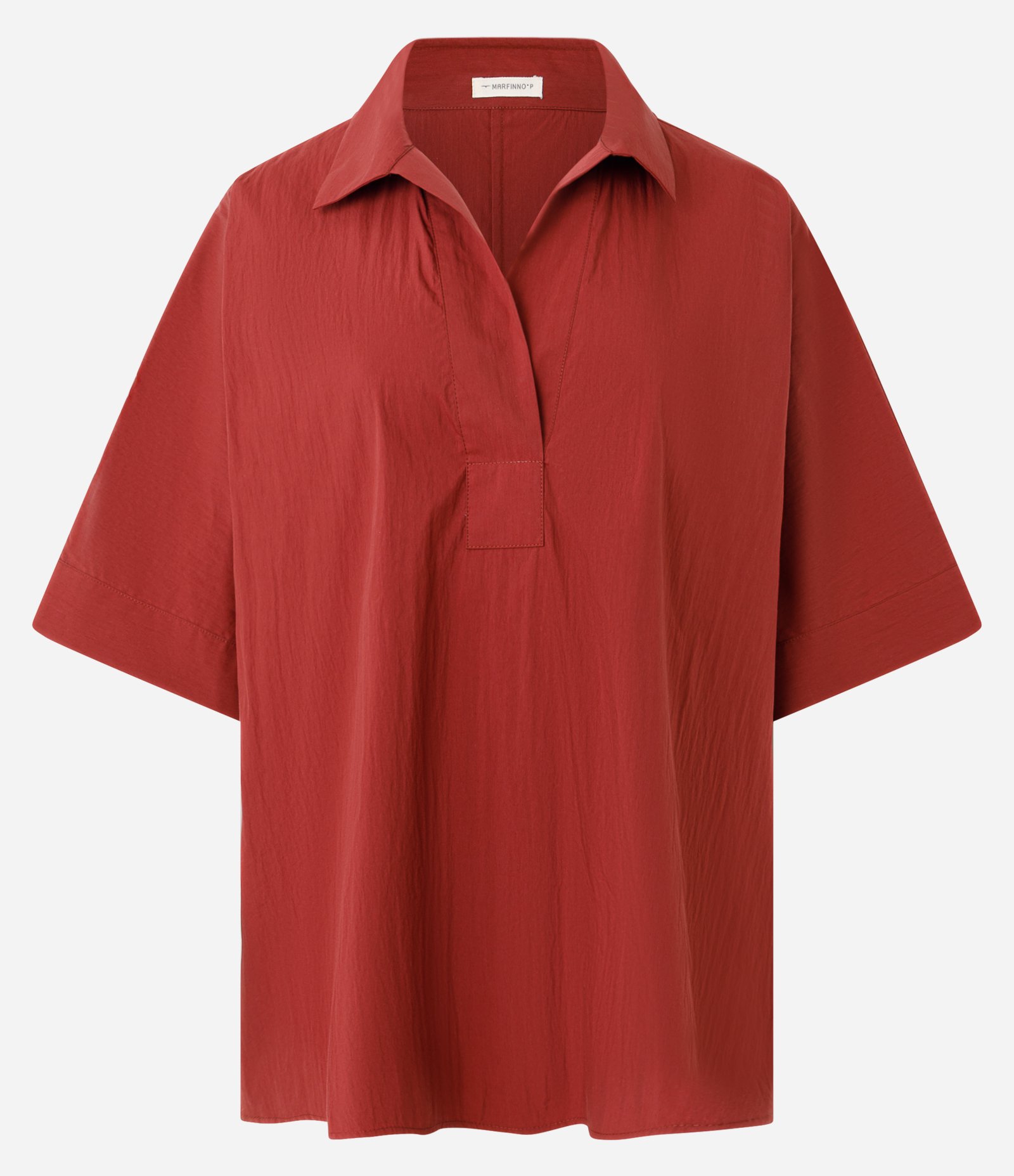 Blusa Oversized em Tricoline com Gola Clássica Vermelho 1
