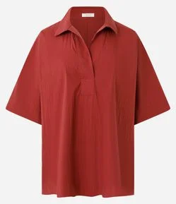 Blusa Oversized em Tricoline com Gola Clássica