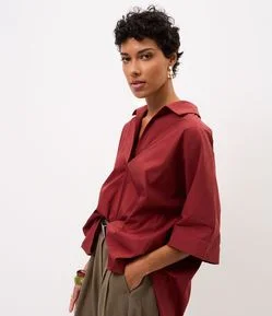 Blusa Oversized em Tricoline com Gola Clássica