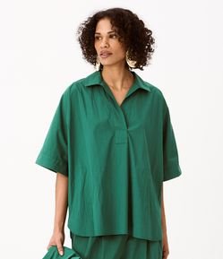 Blusa Oversized em Tricoline com Gola Clássica