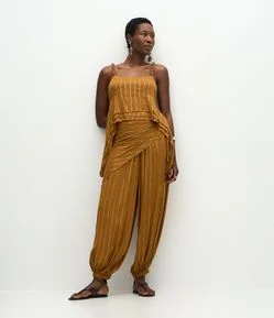 Calça Aladim Estampada com Lenço Sobreposto