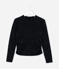 Blusa Infantil Baby Tee com Brilhos e Franzido – Tam 5 a 14 Anos