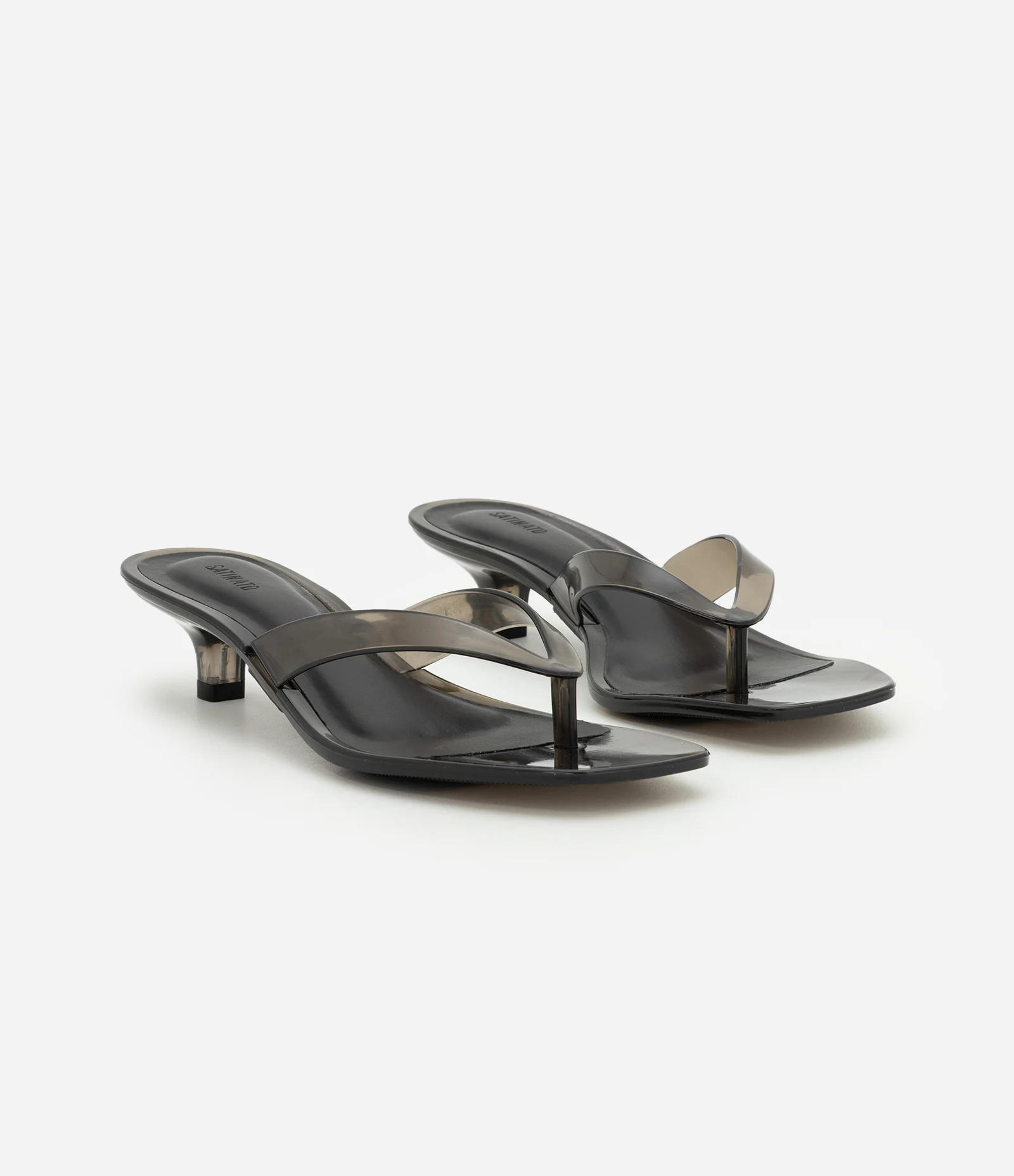 Sandália de Dedo em Jelly com Salto Médio e Transparência Preto 2