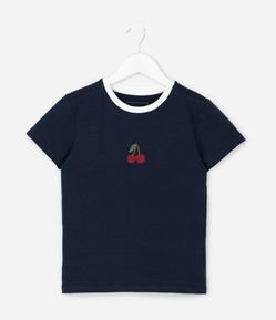 Camiseta Infantil com Bordado de Cereja – Tam 5 a 14 Anos