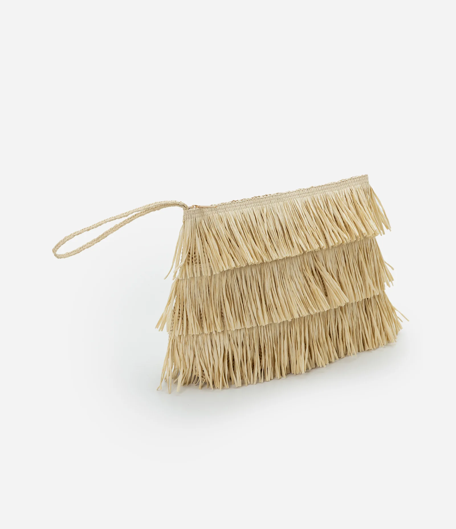 Bolsa de Praia Clutch em Palha com Franjas Bege 1