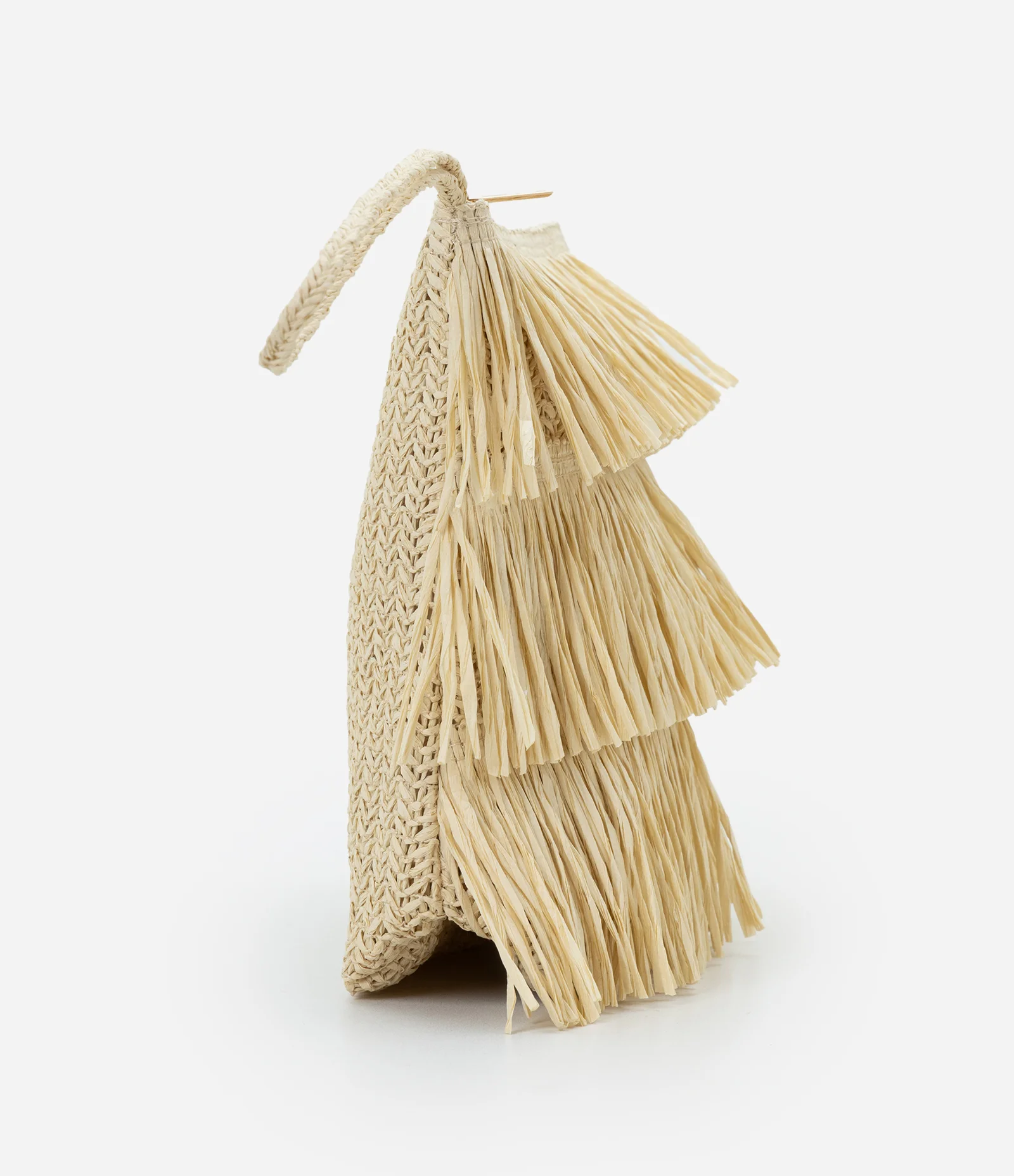 Bolsa de Praia Clutch em Palha com Franjas Bege 2