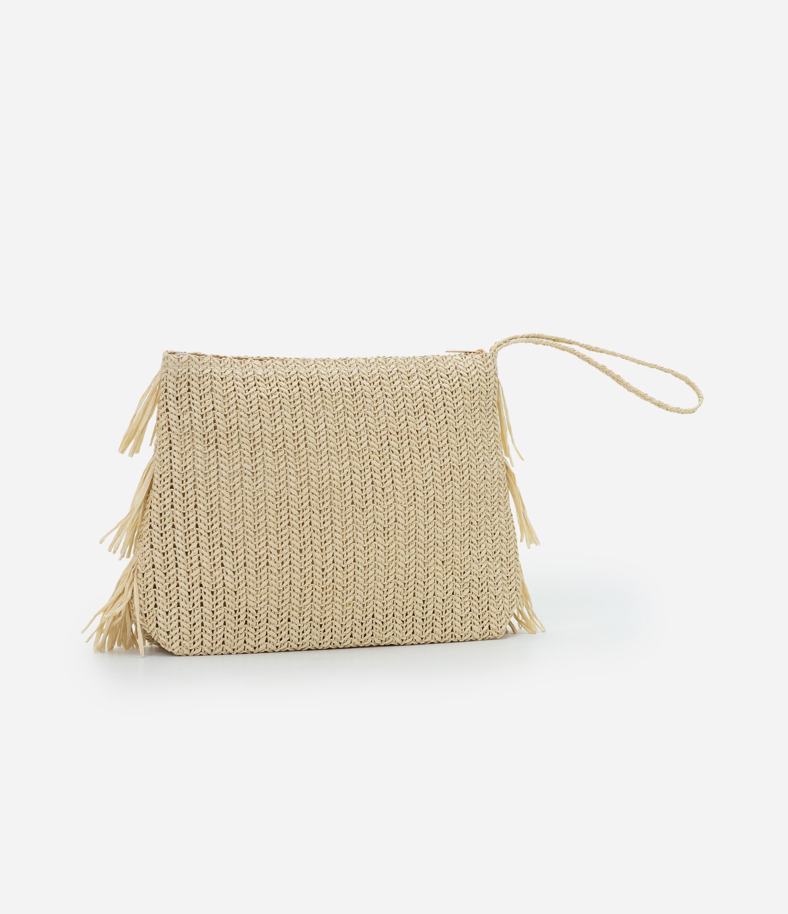Bolsa de Praia Clutch em Palha com Franjas Bege 3
