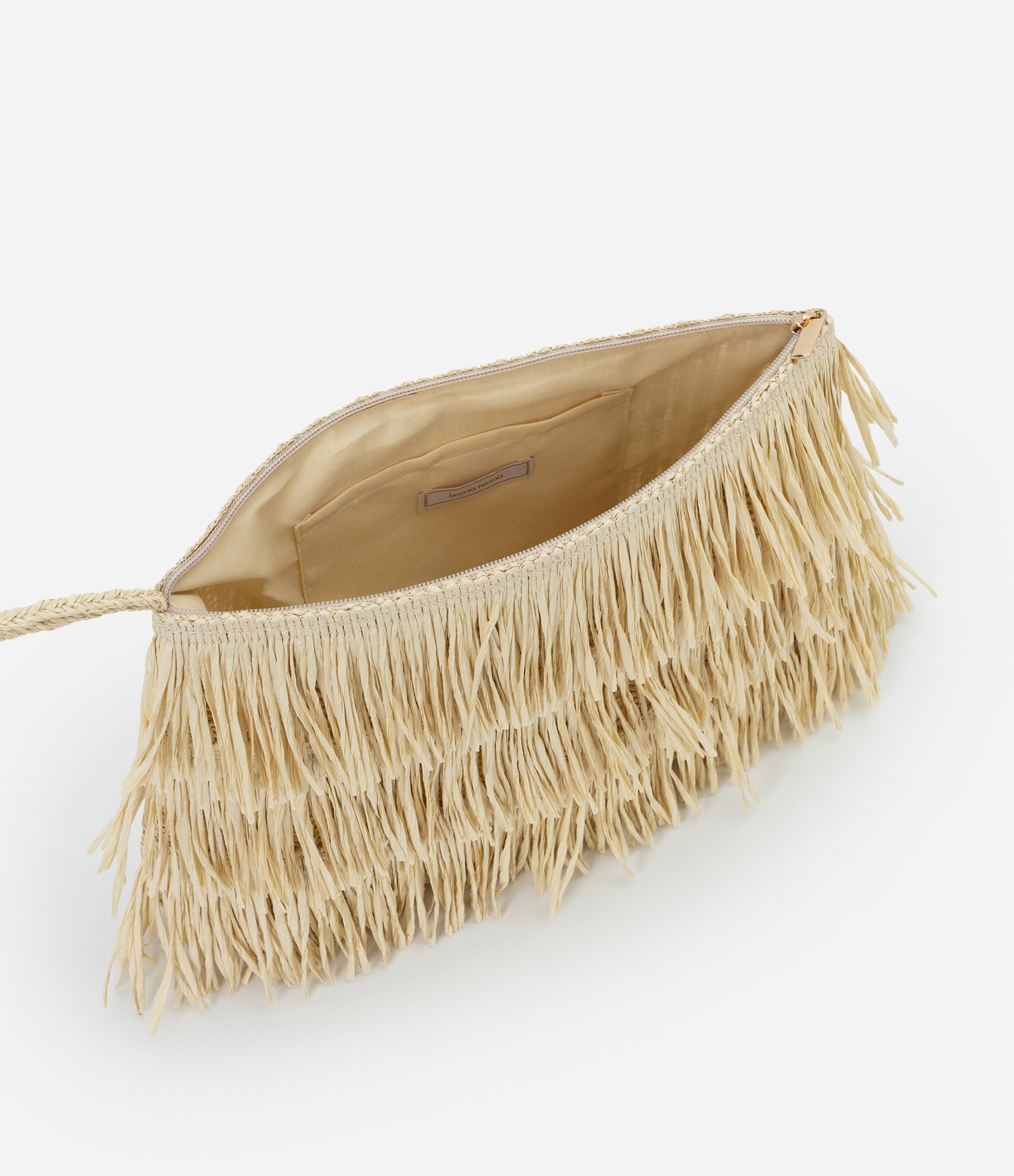 Bolsa de Praia Clutch em Palha com Franjas Bege 5