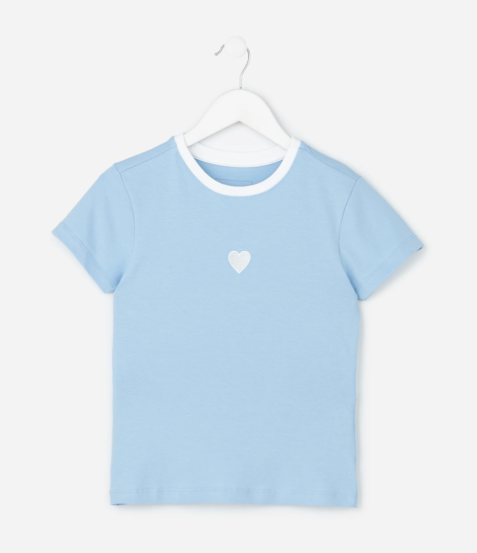Camiseta Infantil com Bordado de Coração – Tam 5 a 14 Anos Azul Bebê 1