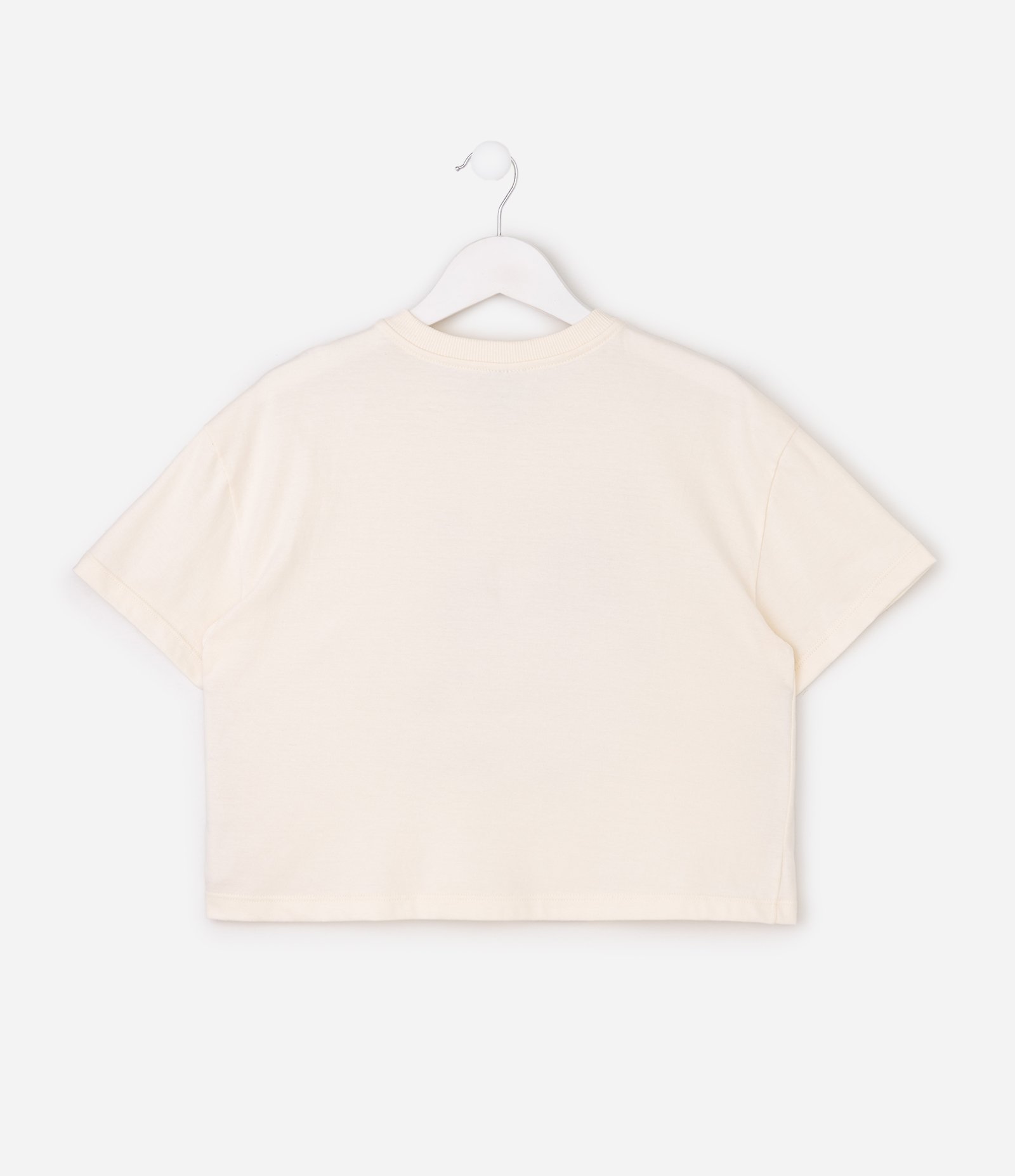 Camiseta Infantil Boxy com Flores e Paetês - Tam 5 a 16 Anos Bege 2