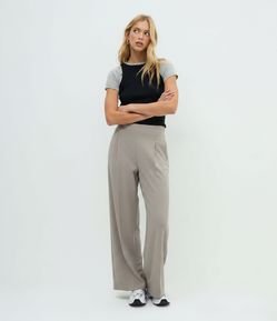 Calça Wide Leg em Interlock com Cós Elástico
