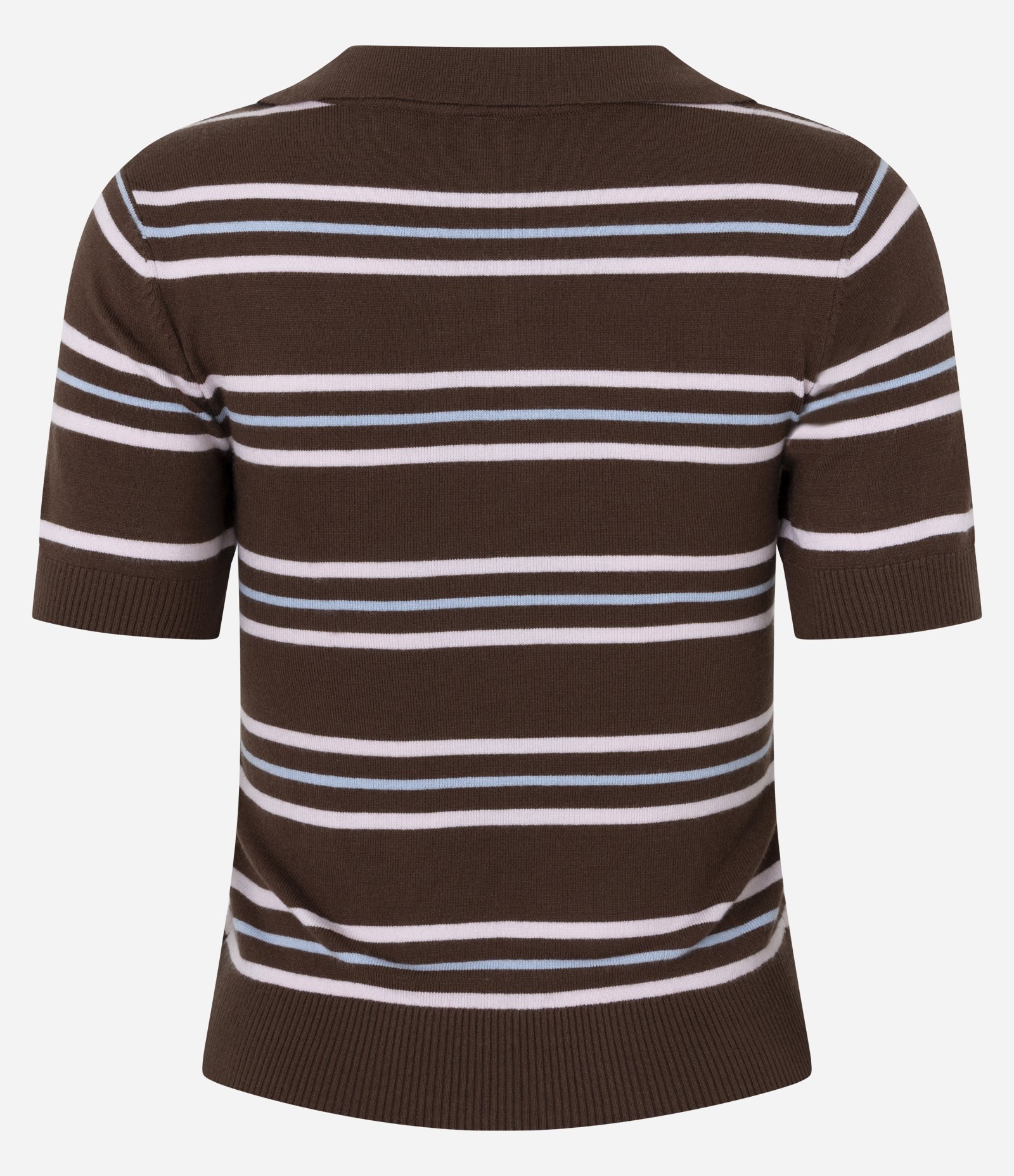 Blusa Polo em Tricô Leve com Decote V e Listras Marrom 3