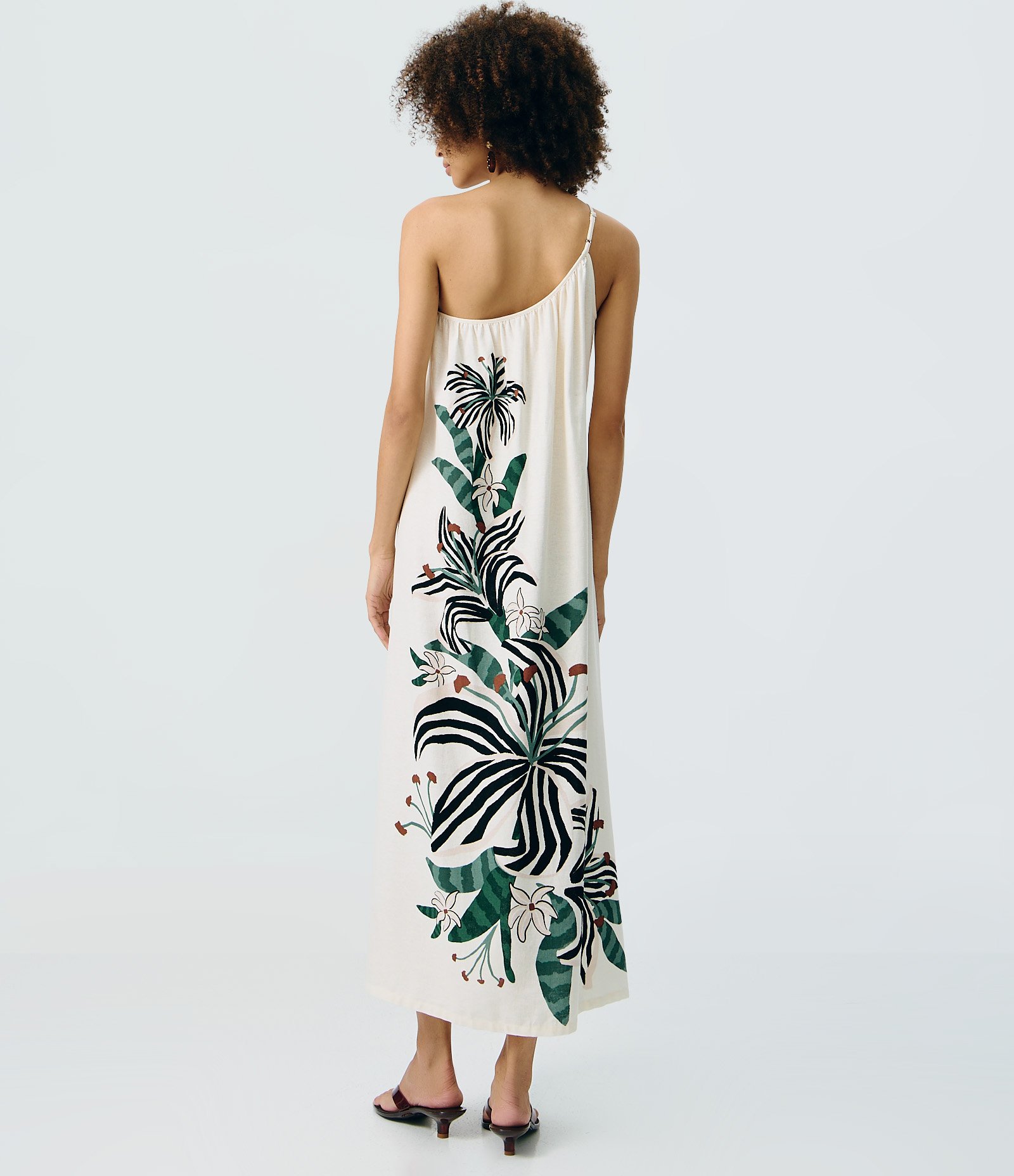 Vestido Longo Ombro Único em Viscolinho com Estampa Floral Branco 4