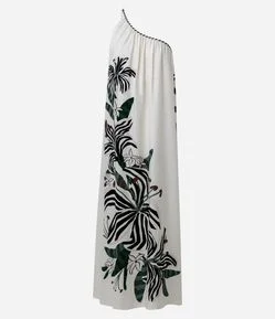 Vestido Longo Ombro Único em Viscolinho com Estampa Floral