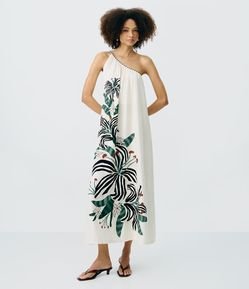Vestido Longo Ombro Único em Viscolinho com Estampa Floral