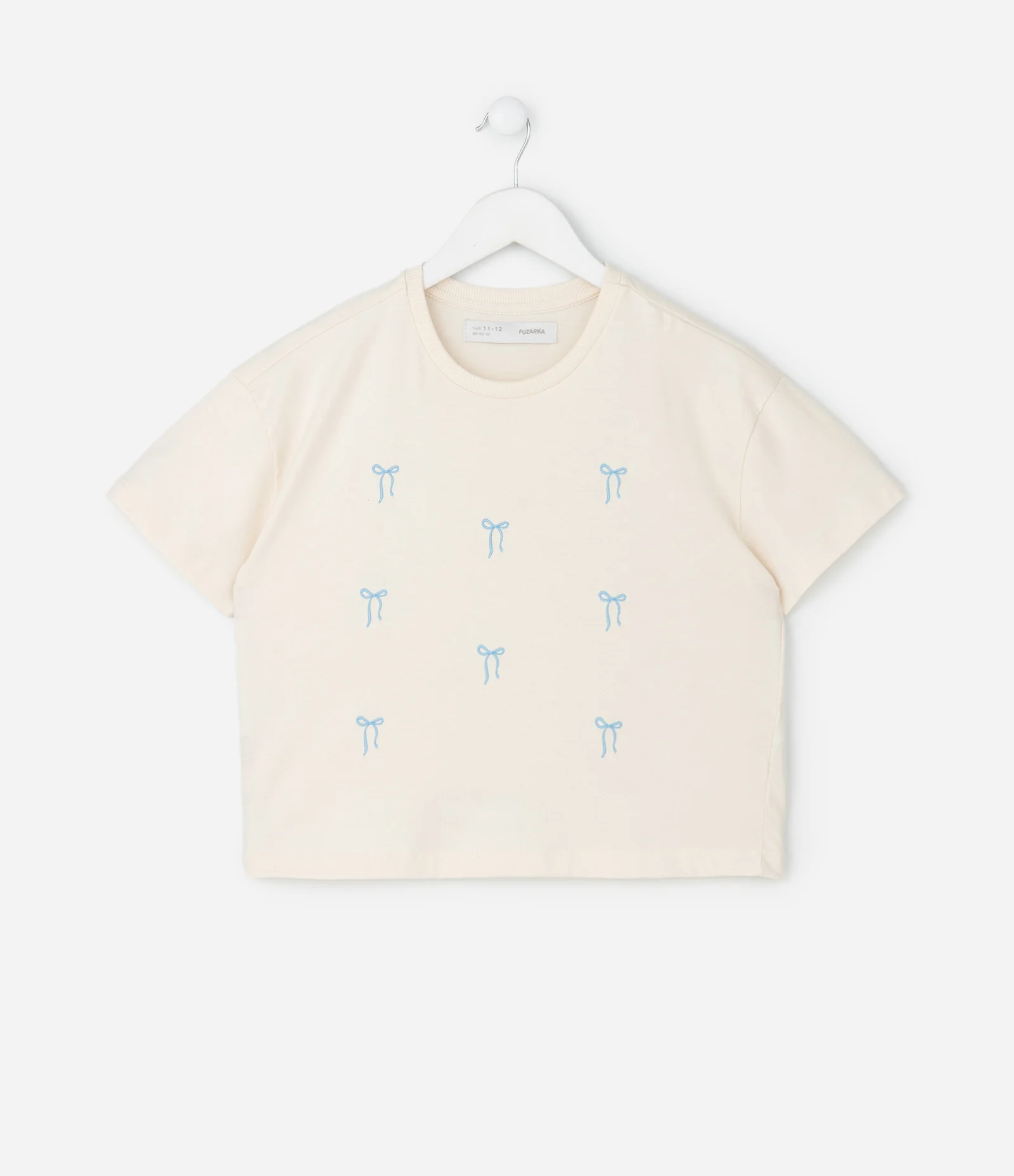 Camiseta Infantil Boxy com Bordado Laços – Tam 5 a 14 Anos Off White 2
