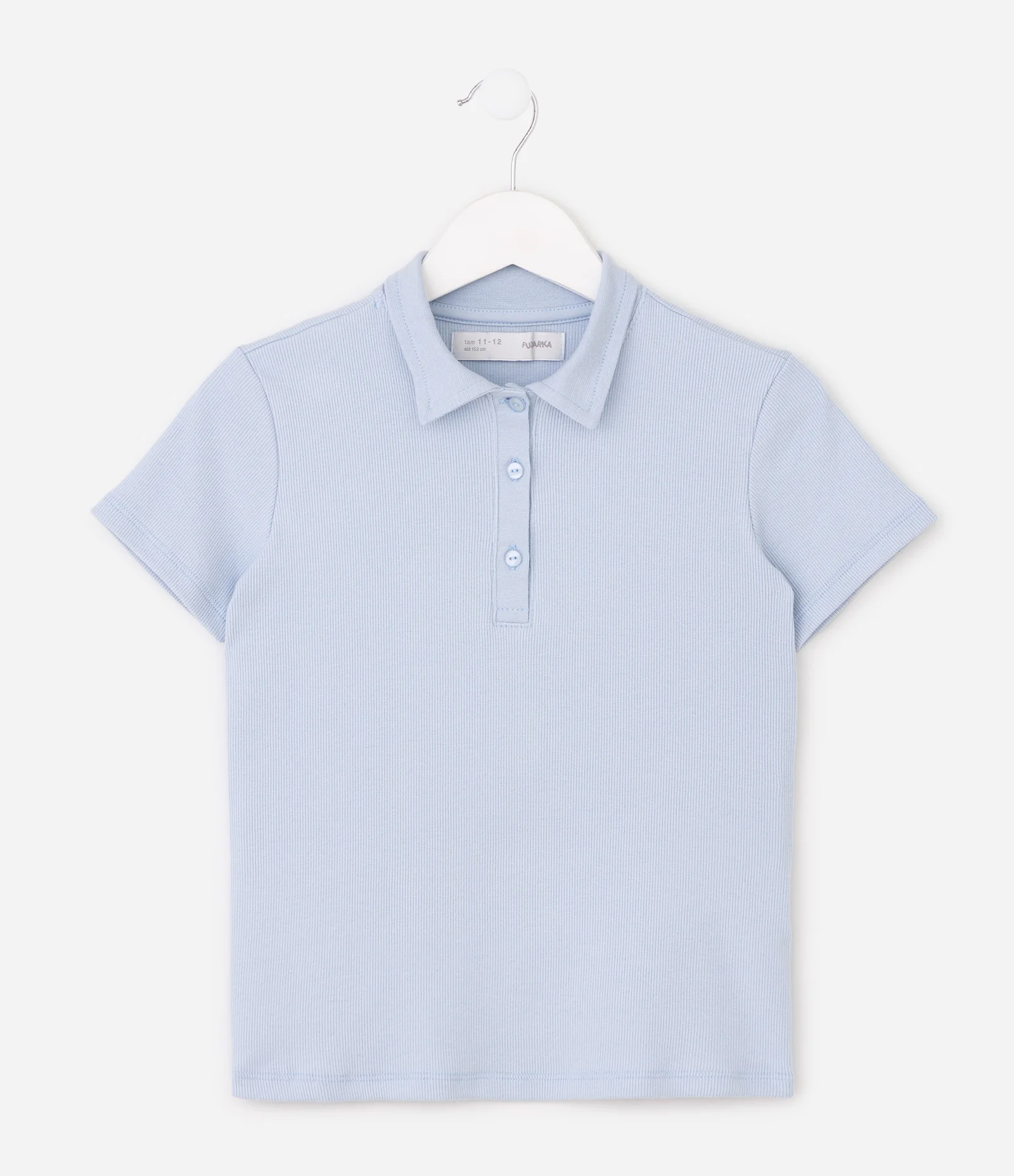 Blusa Infantil Baby Look com Gola Polo – Tam 5 a 16 Anos Azul Bebê 1