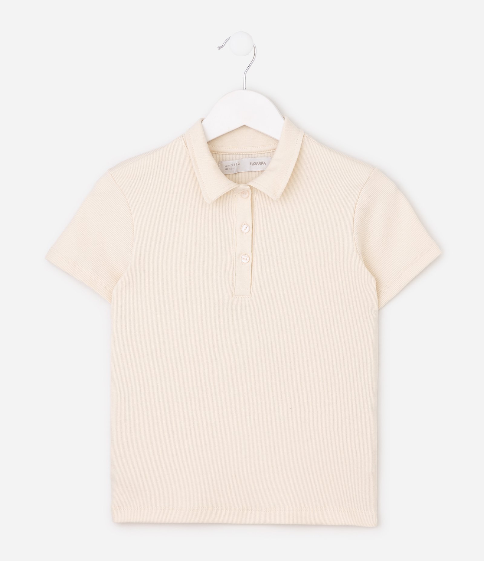 Blusa Infantil Baby Look com Gola Polo – Tam 5 a 16 Anos Bege Claro 1