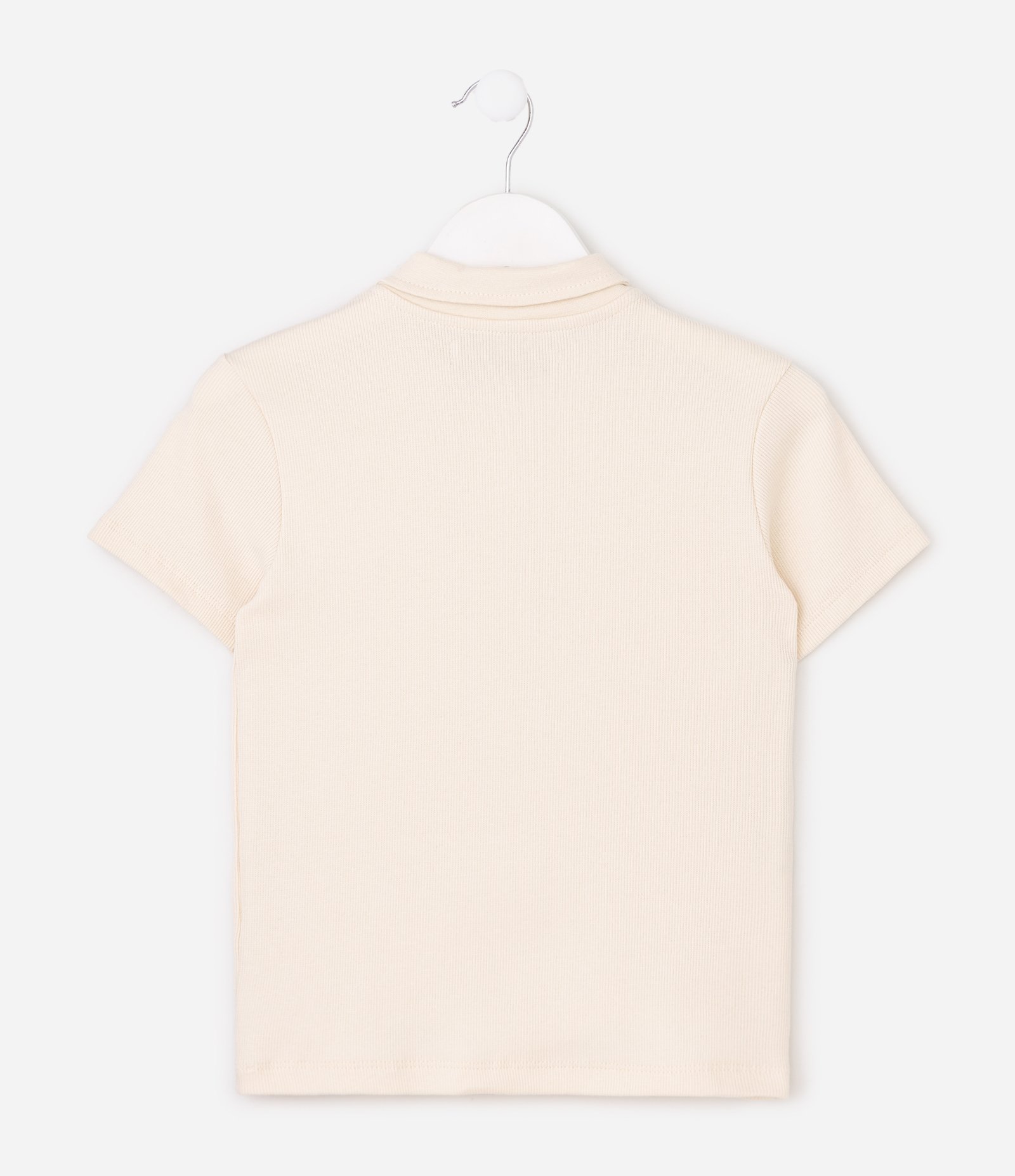 Blusa Infantil Baby Look com Gola Polo – Tam 5 a 16 Anos Bege Claro 2