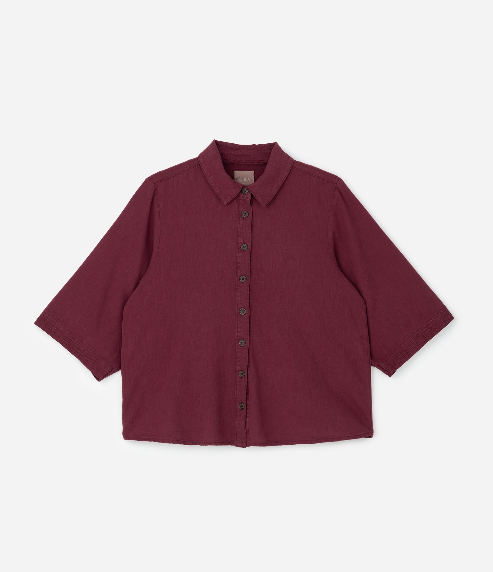 Camisa em Sarja Leve com Pespontos e Barra Larga Curve & Plus Size Bordô 1