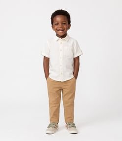Camisa Infantil Em Linho Bordado No Peito - Tam 1 a 6 Anos