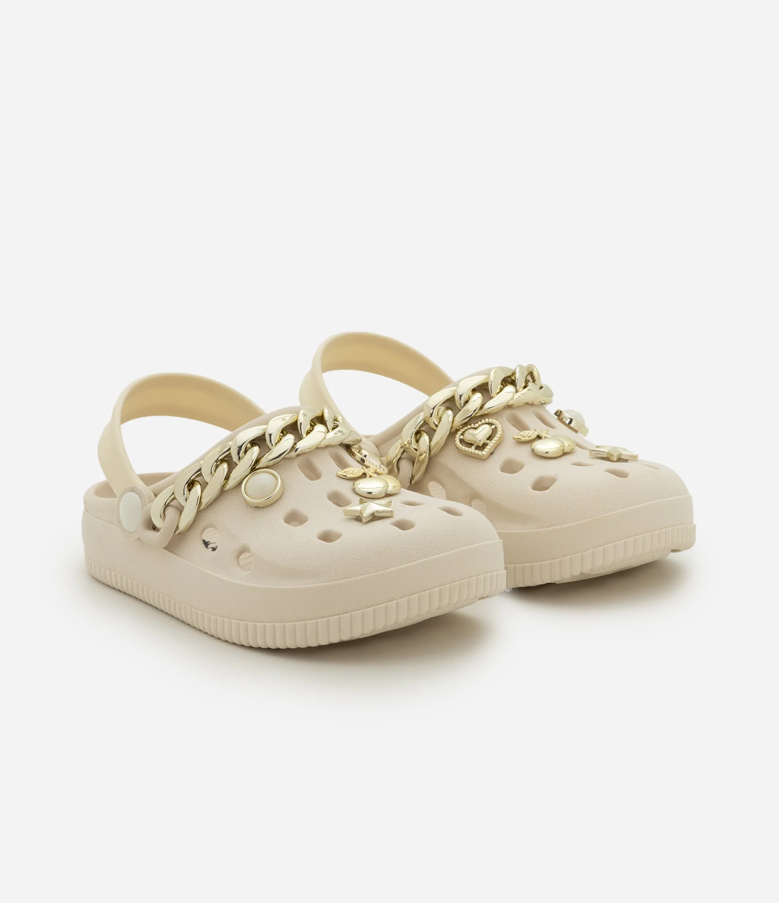 Sandália Babuche Infantil com Pins e Corrente – Tam 28 a 35 Off White 1