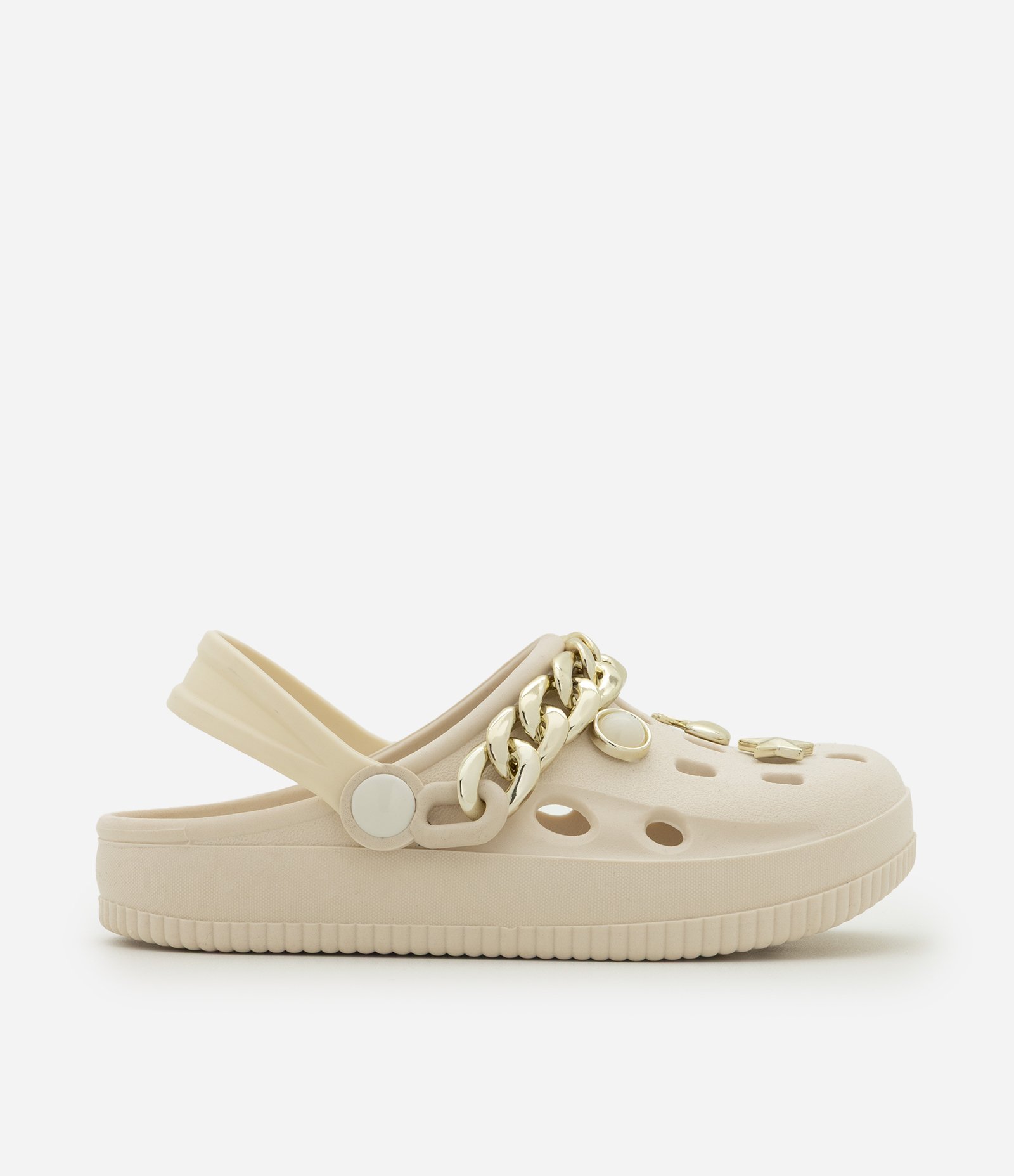 Sandália Babuche Infantil com Pins e Corrente – Tam 28 a 35 Off White 4