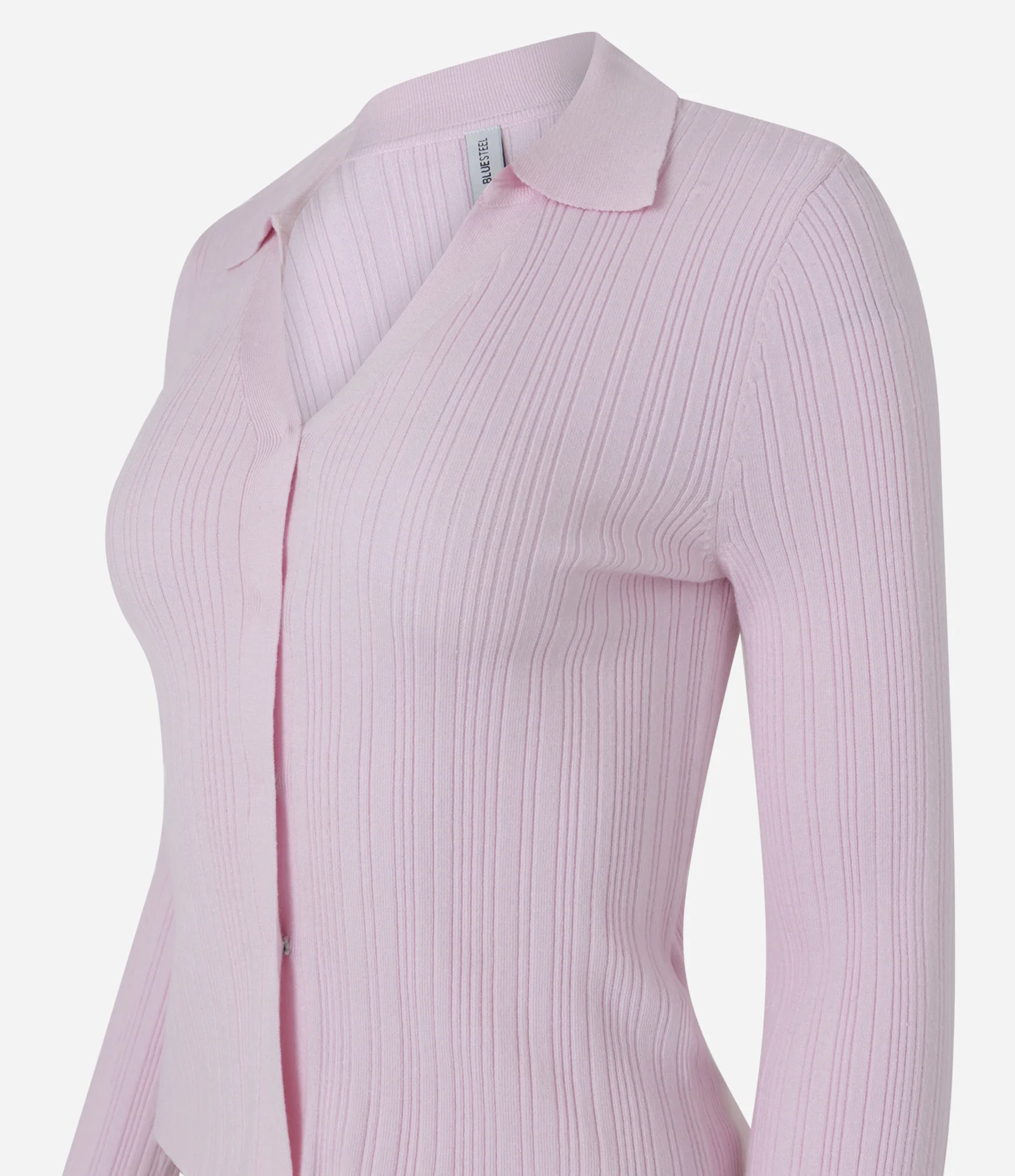 Blusa Polo em Viscose Canelada com Botões Rosa 2