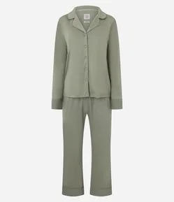 Pijama Longo Americano em Modal com Recortes Acetinados