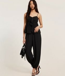 Calça Aladim em Crepe com Amarração na Barra