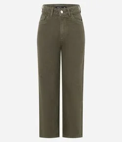 Calça Reta Cropped em Sarja com Cintura Alta
