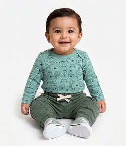 Body Bebê Manga Longa Urso e Dinos - Tam 0 a 18 meses
