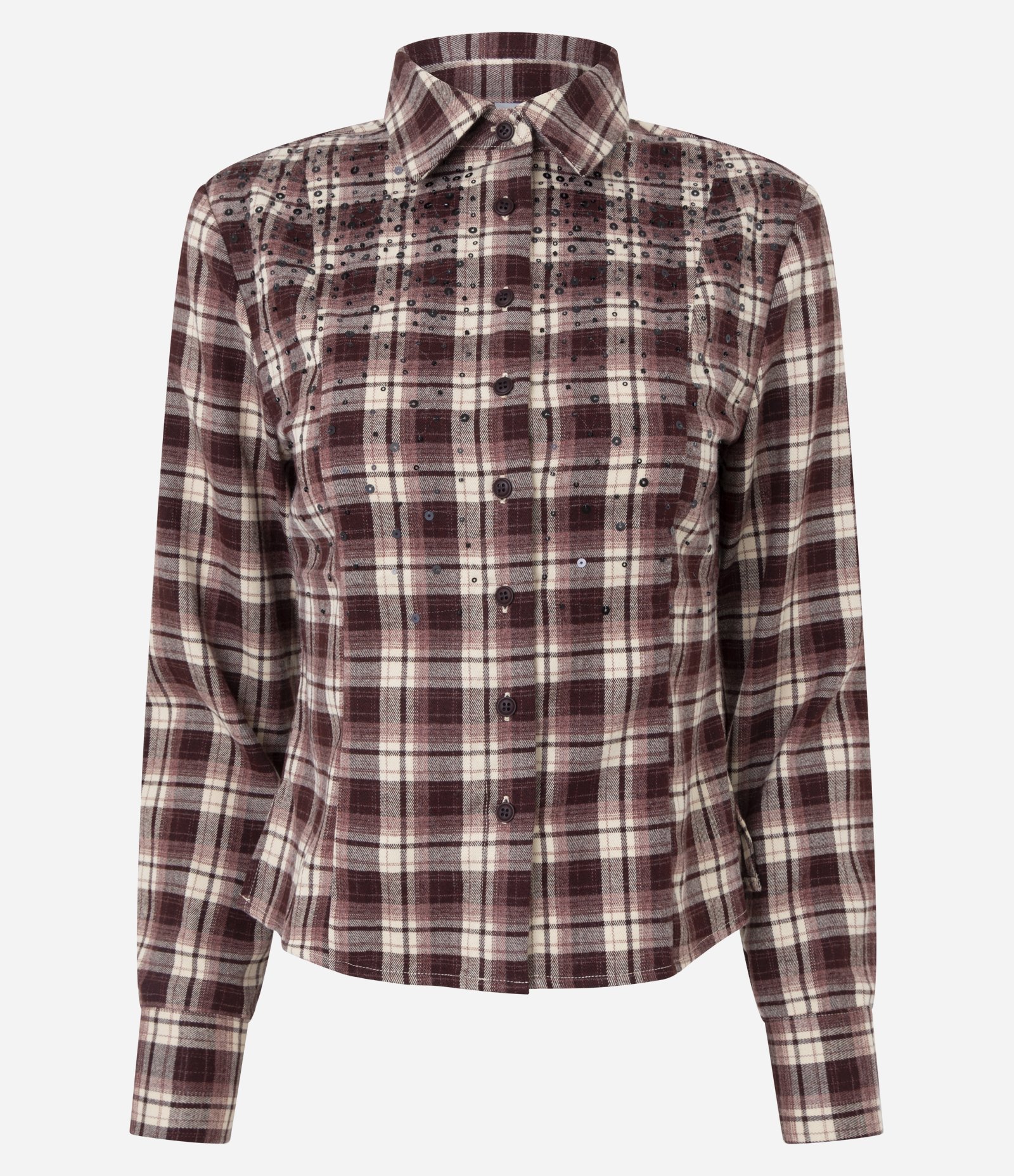 Camisa Xadrez em Tricoline com Bordado de Miçangas Vermelho 5