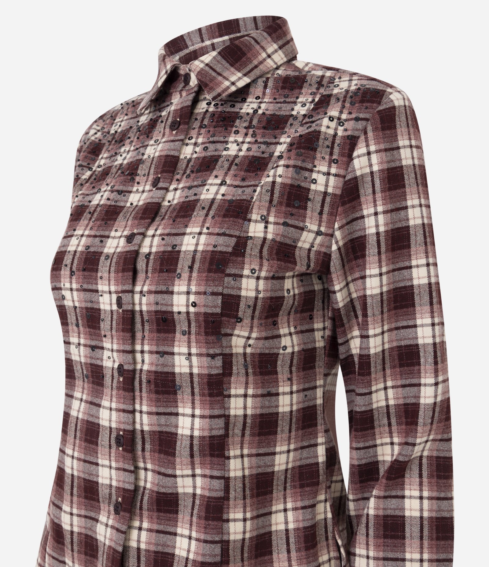 Camisa Xadrez em Tricoline com Bordado de Miçangas Vermelho 6