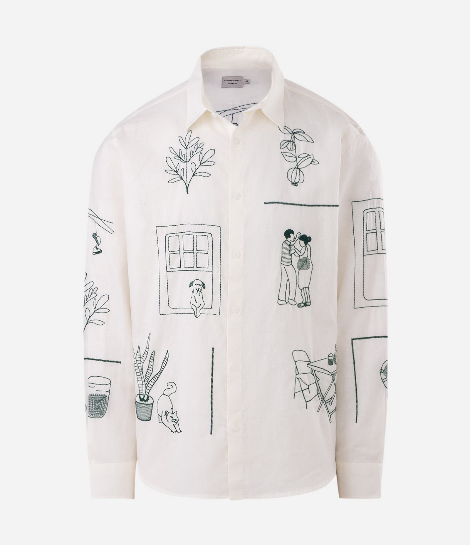Camisa Linho Bordada Patchwork Mesa de Bar Branco 5