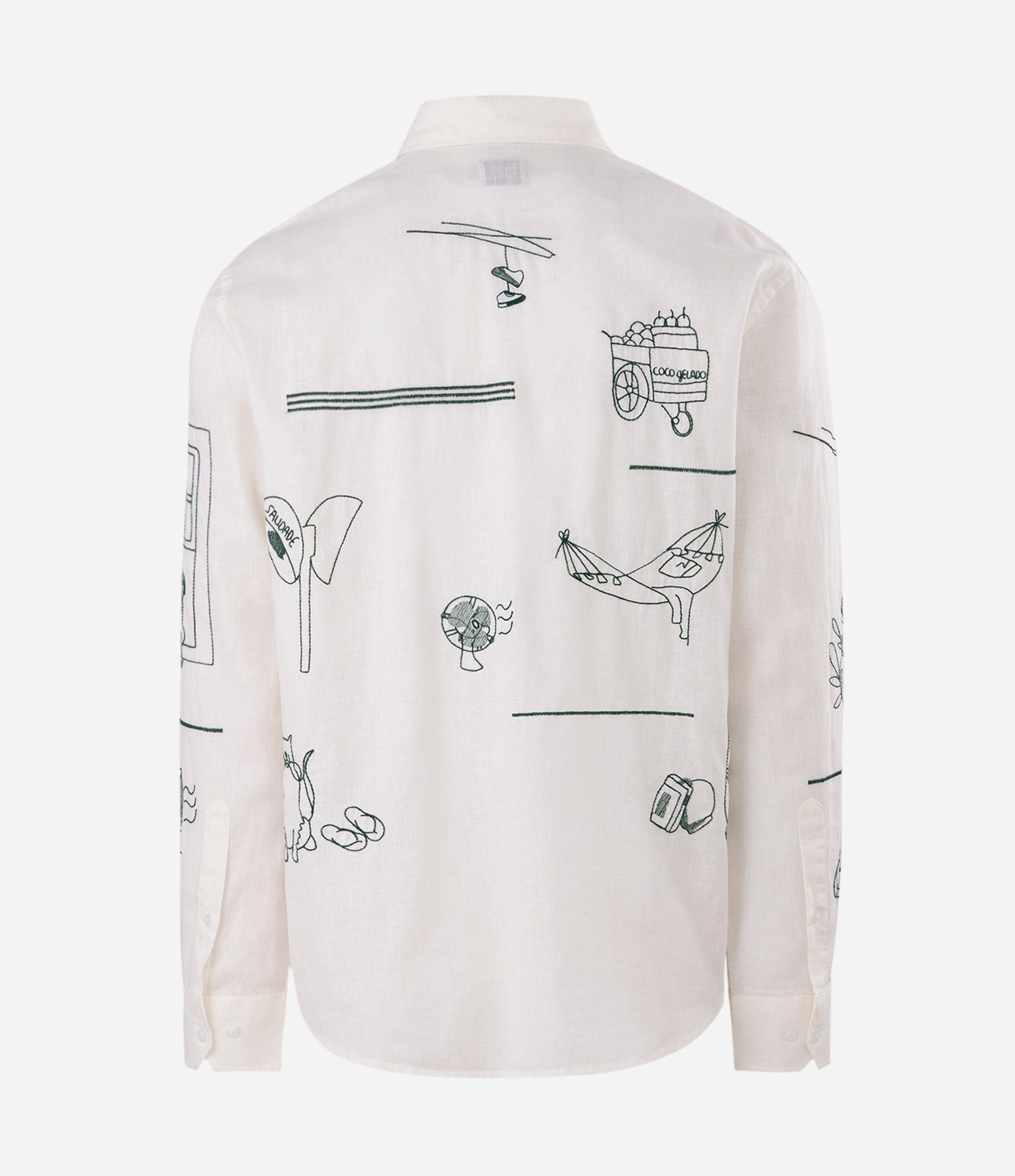 Camisa Linho Bordada Patchwork Mesa de Bar Branco 6