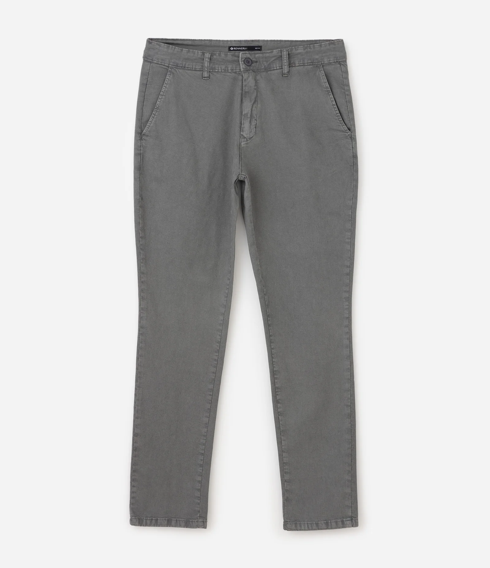 Calça Slim em Sarja Lavada Cinza 1