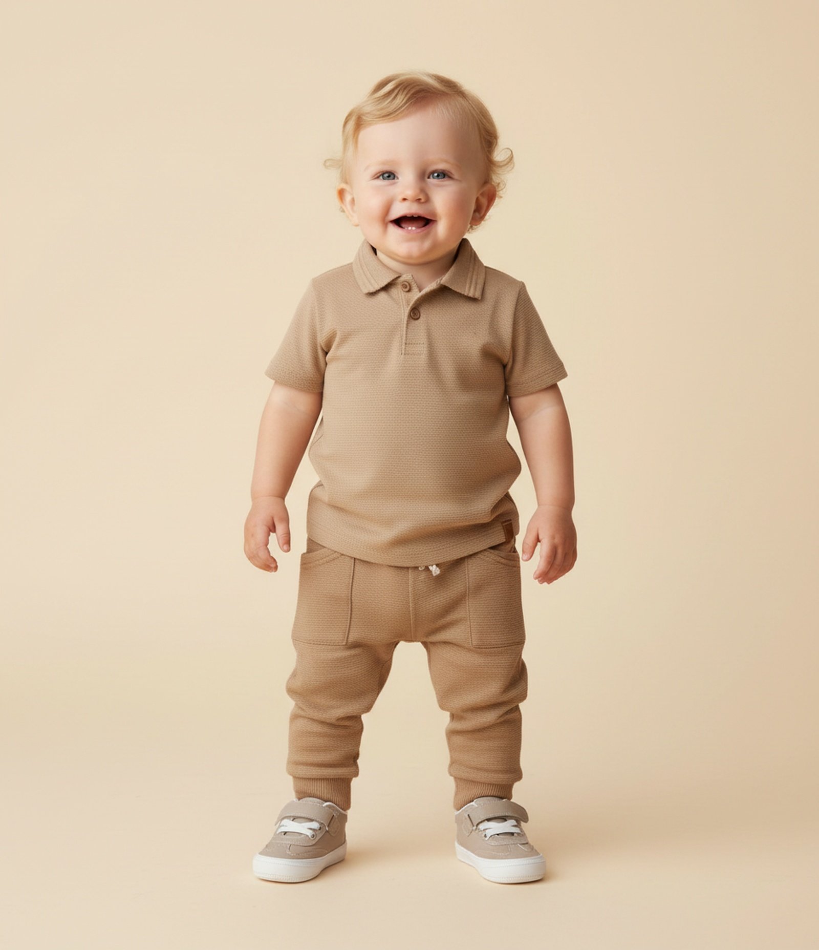 Camiseta Polo Infantil em Piquet Texturizado - Tam RN a 18 Meses Bege 1