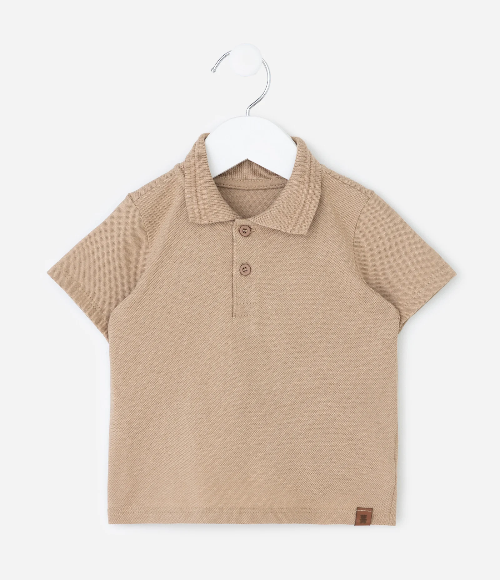 Camiseta Polo Infantil em Piquet Texturizado - Tam RN a 18 Meses Bege 2