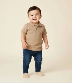 Camiseta Polo Infantil em Piquet Texturizado - Tam RN a 18 Meses