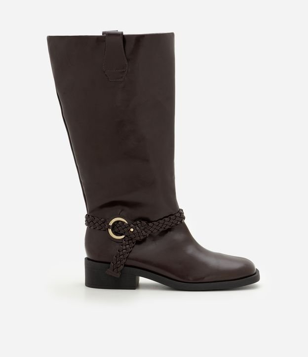 Bota Montaria com Cano Alto em PU e Enfeite de Trança