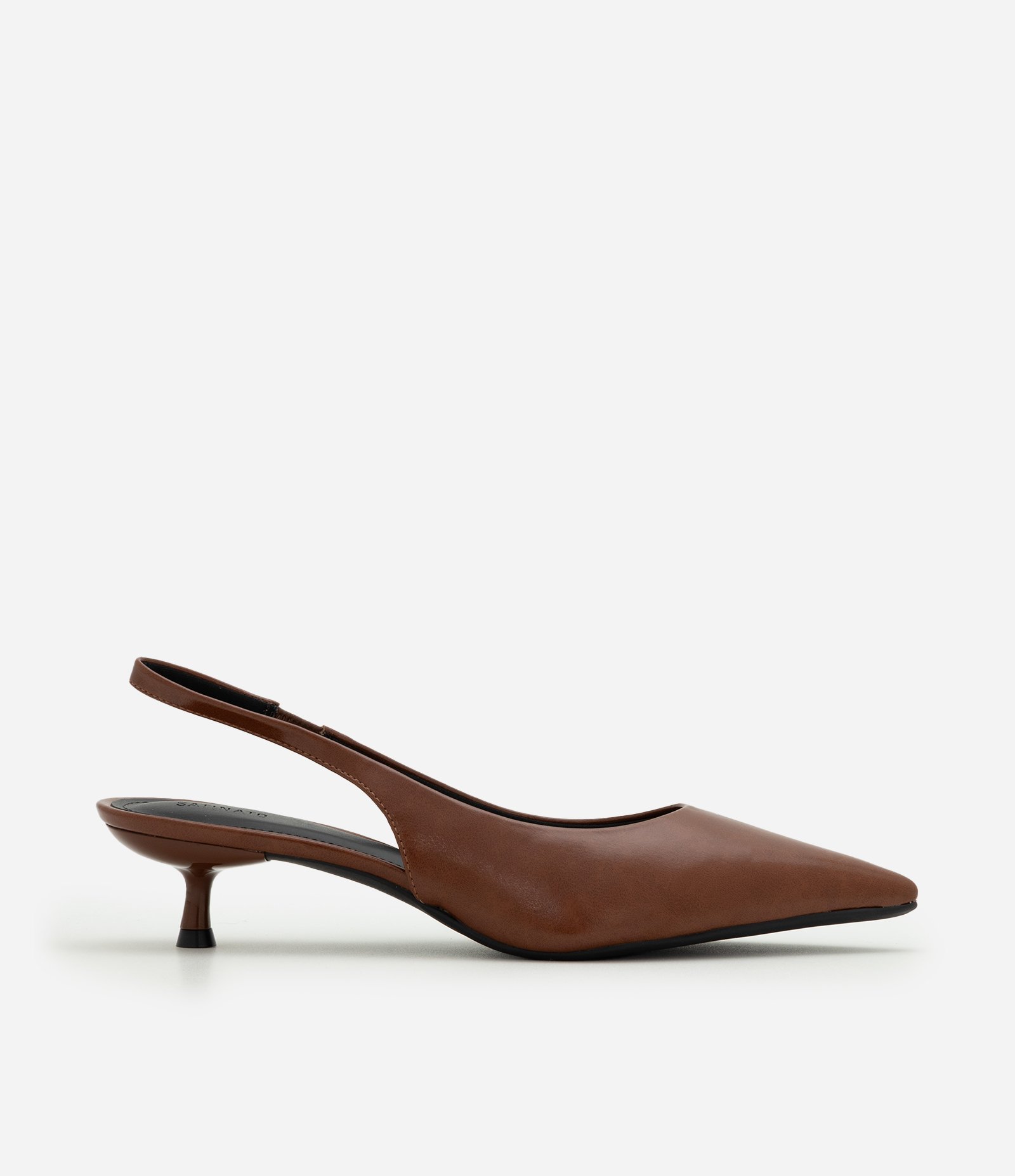 Sapato Slingback em PU com Salto Kitten Heel Marrom 1