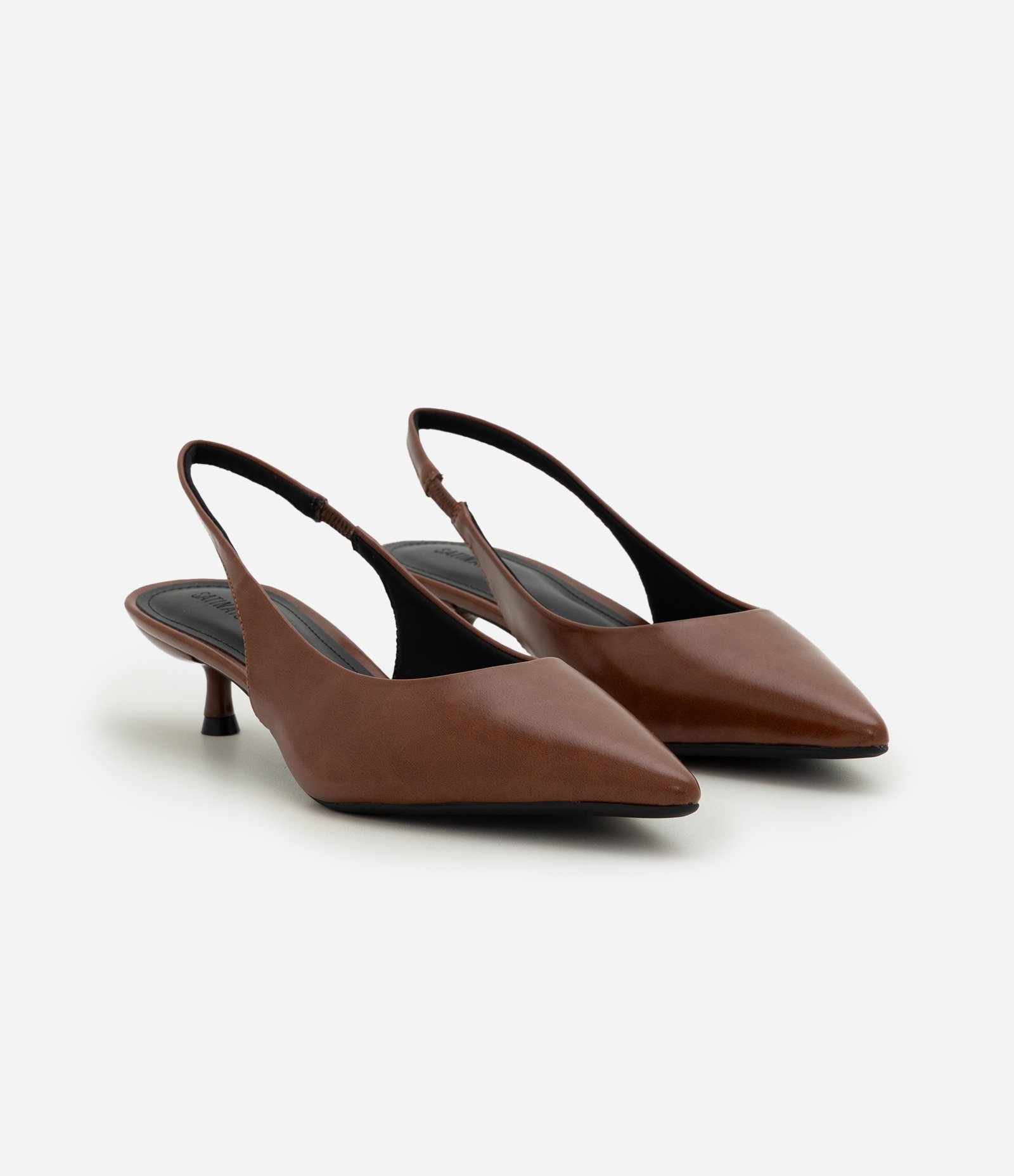 Sapato Slingback em PU com Salto Kitten Heel Marrom 2