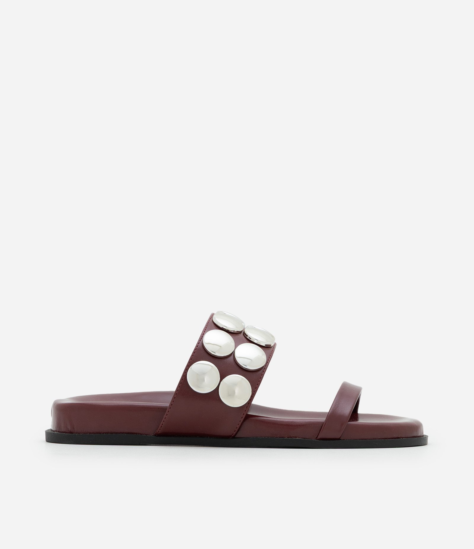 Rasteira Mule em PU com Tiras e Aplicação de Tachas Bordô 1