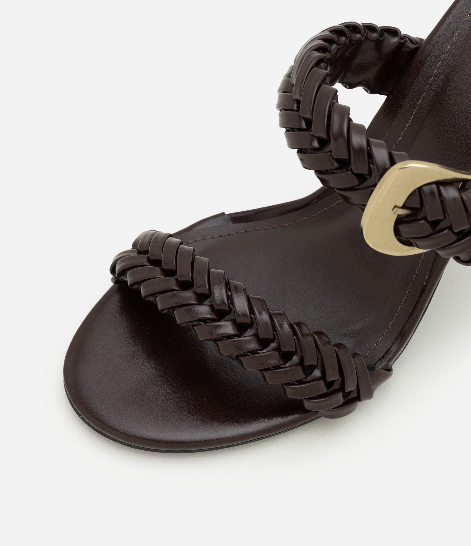 Sandália Mule em PU com Tiras Trançadas e Salto Cone Marrom 3